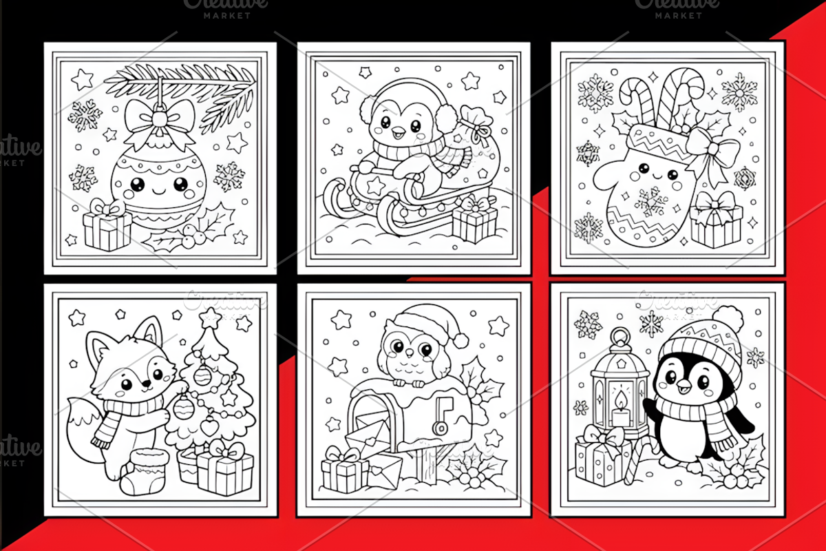Kawaii Christmas Bold Easy Coloring, a Seasonal Illustration by Design Station (Photo 2 of 4)
