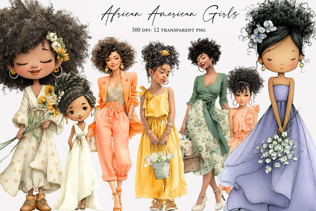 African American Girls Clipart, an Illustration by Designworld (Photo 1 of 5)