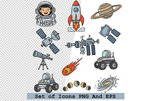 Set of space icons in hand drawn, an Icon by one-touch