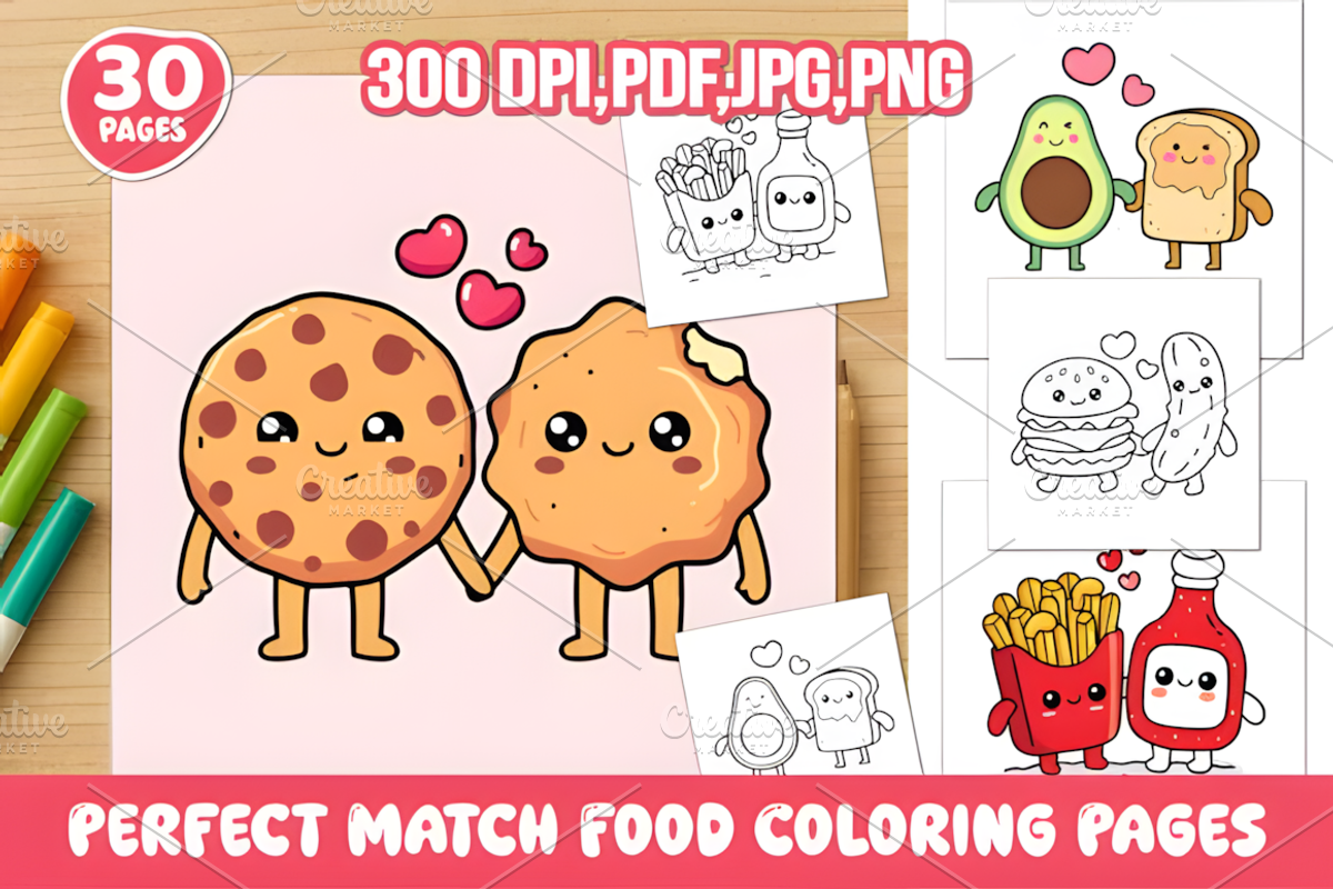 Perfect Match Food Coloring Pages, a Food Illustration by Ink Gallery (Photo 1 of 4)