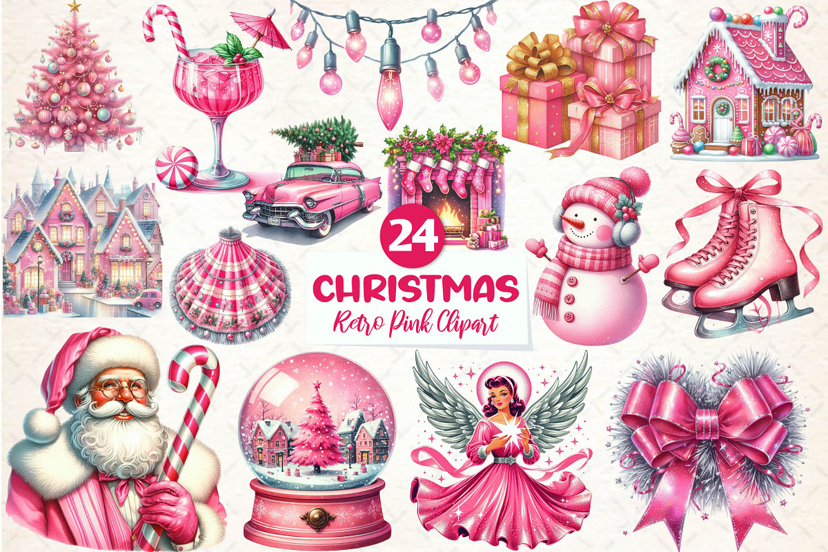 Retro Pink Christmas Sublimation, an Illustration by CreationArt (Photo 1 of 4)
