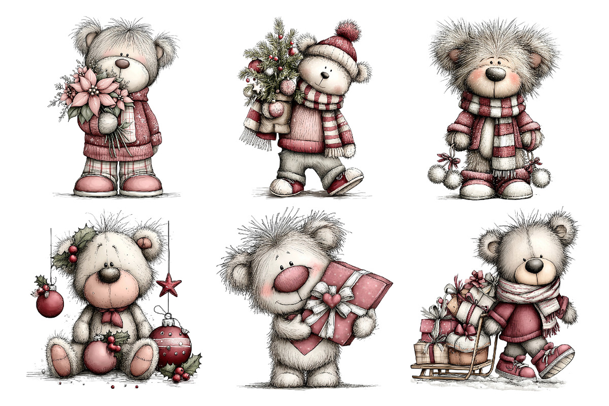 Christmas Whimsical Teddy Clipart, a Seasonal Illustration by Creative Art (Photo 5 of 7)