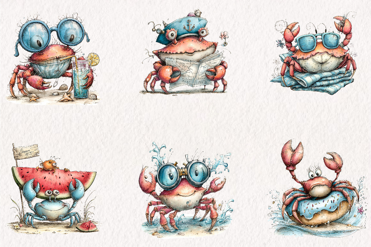 Whimsical Quirky Crab Clipart, a Seasonal Illustration by CreationArt (Photo 4 of 5)