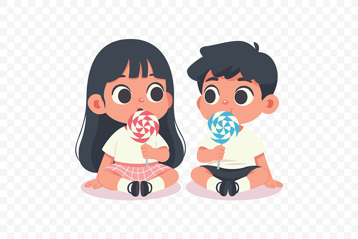 Happy Kids Holding Lollipop Vector, a Person Illustration by Partikusi Design (Photo 3 of 3)