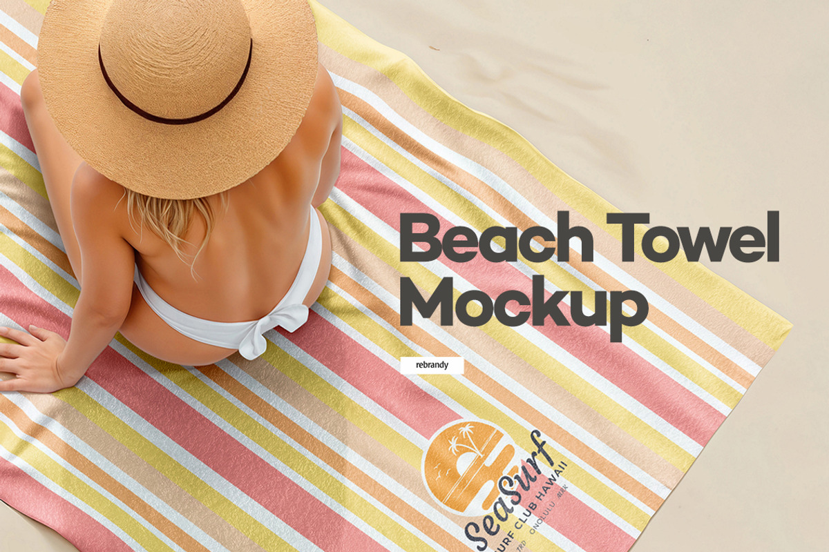 Beach Towel With Woman Mockup, a Product Mockup by rebrandy (Photo 1 of 7)