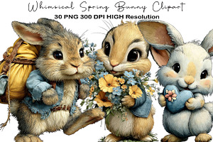 Whimsical Spring Bunny Clipart, an Illustration by Black Bird Studio