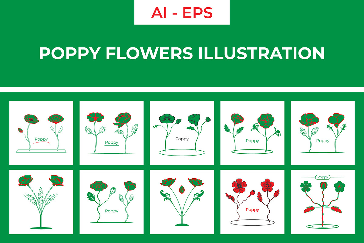 Stylized Poppy Flowers Illustration, a Decorative Illustration by Lakhan1998 (Photo 1 of 6)