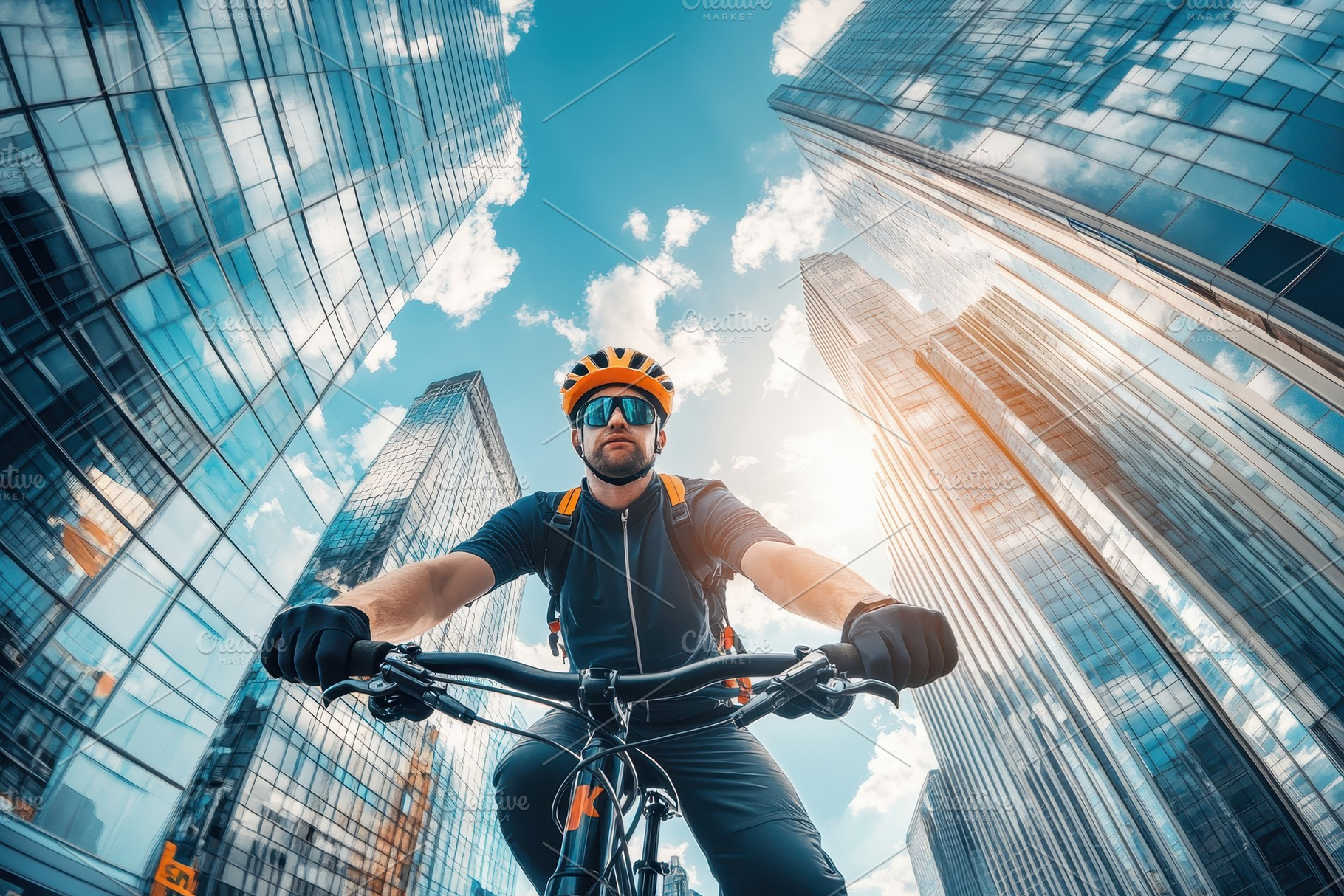 Businessman wearing helmet rides, a Photo by Pavel_design