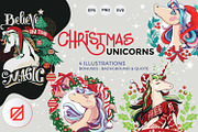 Christmas Unicorn set, an Animal Illustration by defarmerdesign (Thumbnail 1 of 5)