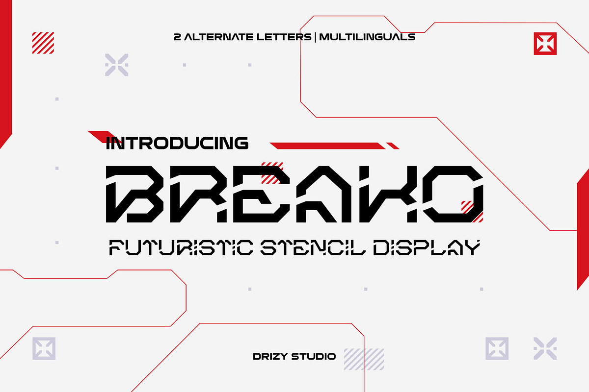 Breako - Futuristic Stencil Font, a Sans Serif Font by Drizy (Photo 1 of 10)
