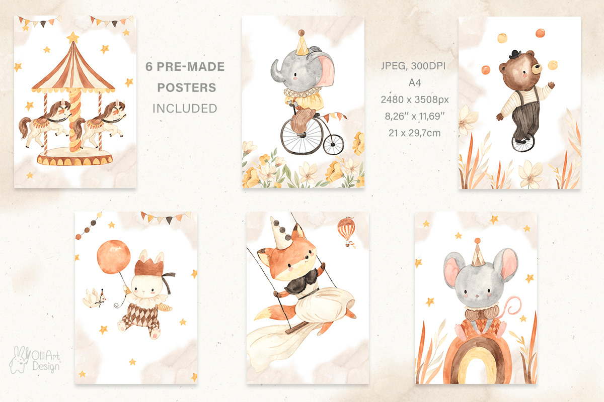 VINTAGE CIRCUS. Watercolor animals, an Animal Illustration by OlliArtDesign (Photo 7 of 10)