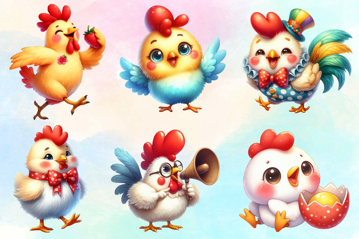 Watercolor Cute Funny Chicken PNG, an Illustration by CraftArtStudio (Photo 2 of 3)