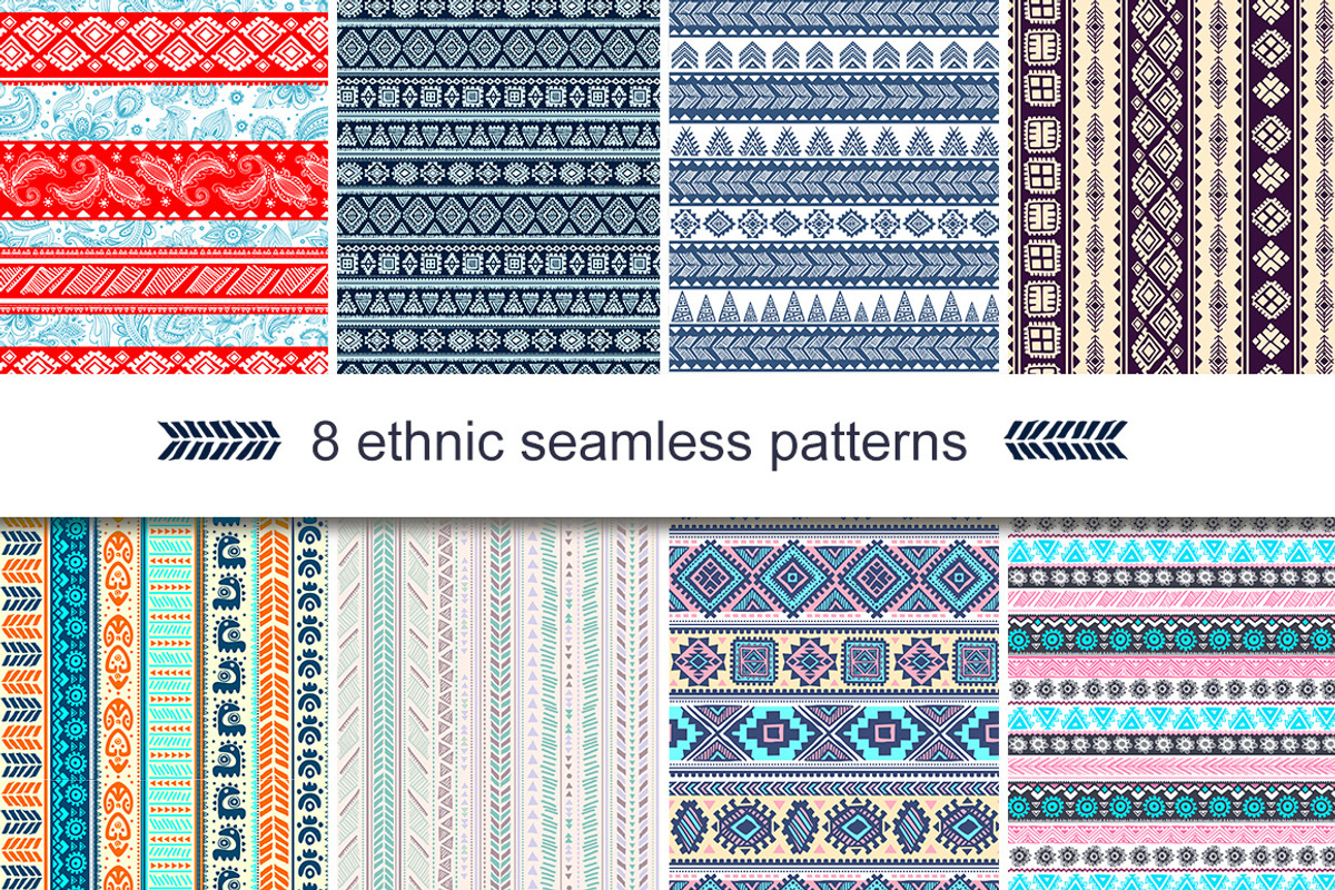 8 Unique ethnic seamless patterns, a Pattern Graphic by Transia (Photo 1 of 3)
