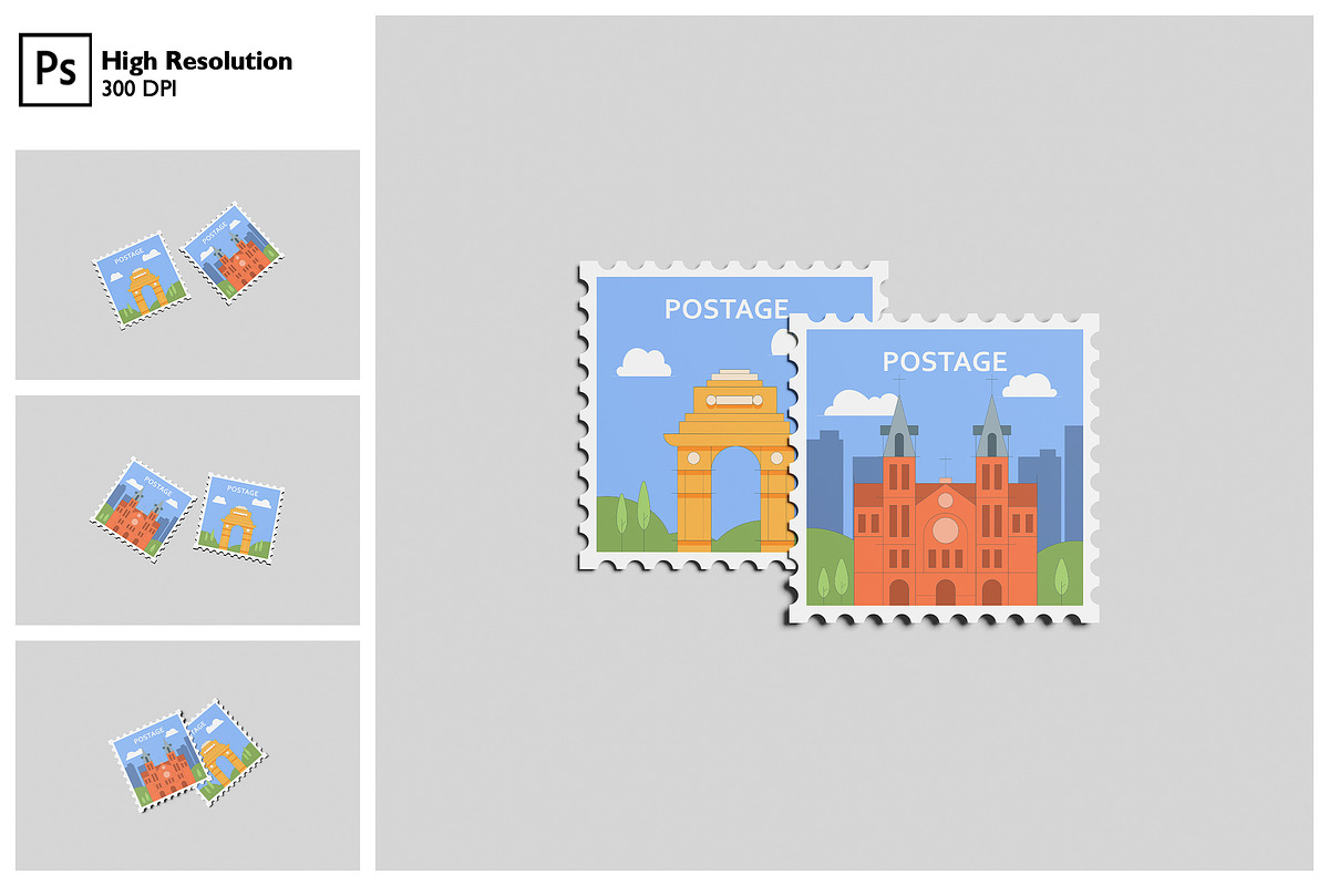 Postage Stamp Display Mockup, a Books & Magazine Mockup by Gatamotion (Photo 1 of 5)