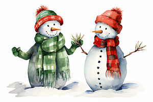 Christmas Card. Cheerful Two Snowmen