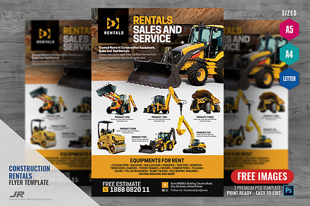 Construction Equipment Rentals Flyer, a Flyer Template by PSDPixel