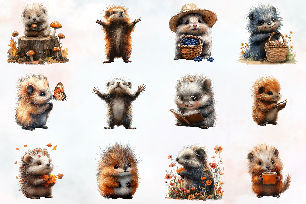 Porcupine Watercolor Cliparts, an Illustration by RobertsArt (Photo 4 of 7)