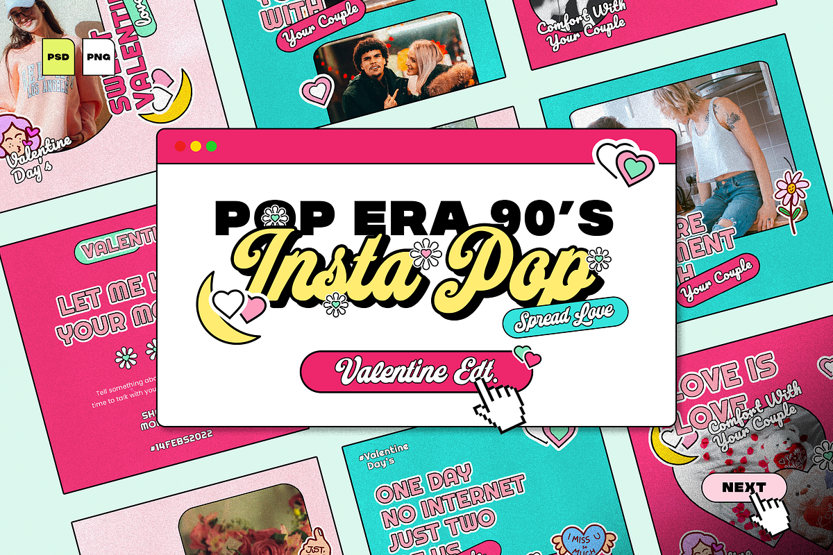 Pop Era 90s - Valentine’s Day, a Social Media Template by Sixtysix Labs (Photo 1 of 10)