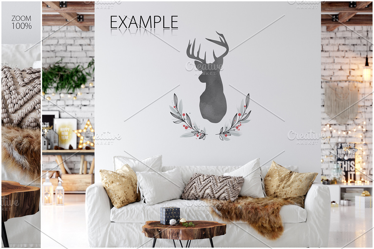 Christmas Frame & Wall Mockup Bundle, a Print Template by Yuri-U (Photo 12 of 22)