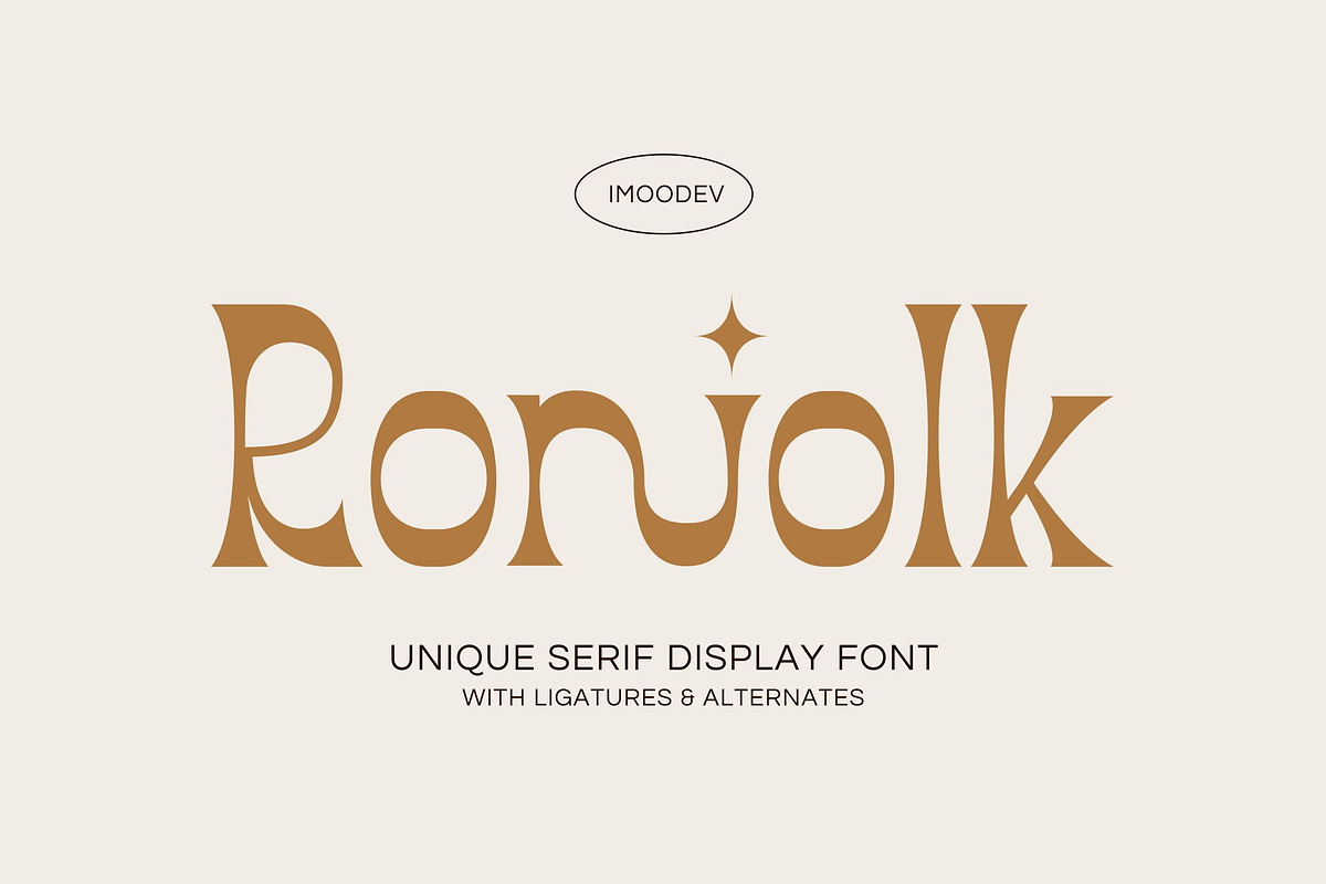 Roniolk - Retro Serif Typeface, a Serif Font by Imoodev (Photo 1 of 6)
