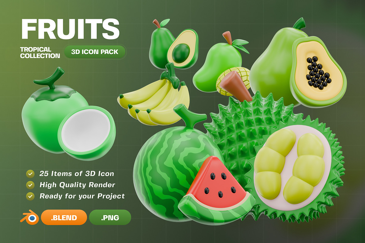 Fruits 3D Icon Pack, an Object 3D Model by Haps Space (Photo 1 of 4)