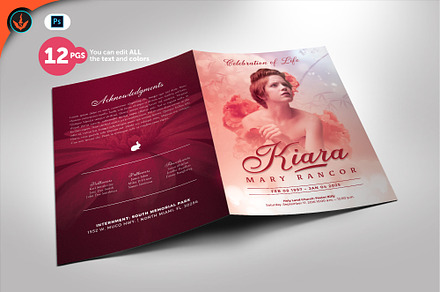 Funeral Program 33 Red Floral Theme, a Brochure Template by SeraphimChris