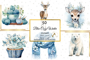 Blue Cozy Winter Clipart & Backdrop