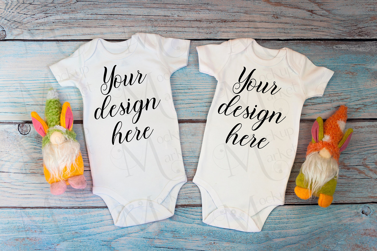 12 twin baby bodysuit Mockup Bundle., a Print Template by MockupMarket (Photo 9 of 13)