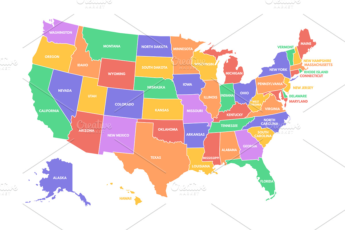 Colorful USA map. United States of, an Illustration by winwin.art