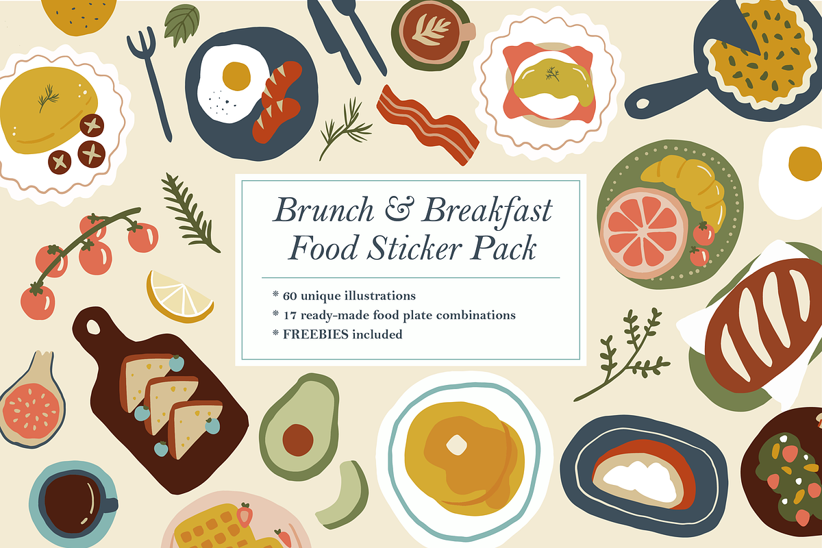 Brunch & Breakfast Food Sticker Pack, a Food Illustration by Creativity Bucketlist (Photo 1 of 6)