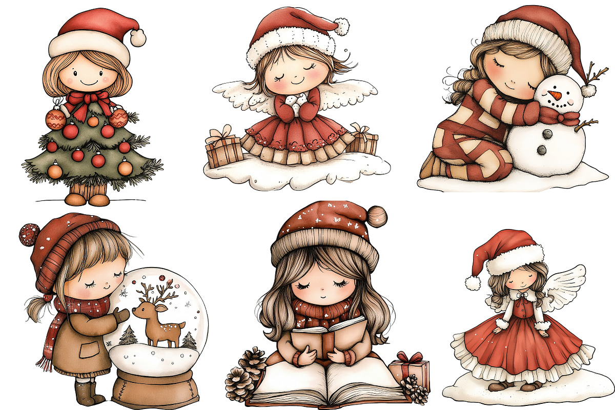 Whimsical Christmas Girl Clipart, an Illustration by DreamArtGraphic (Photo 3 of 4)