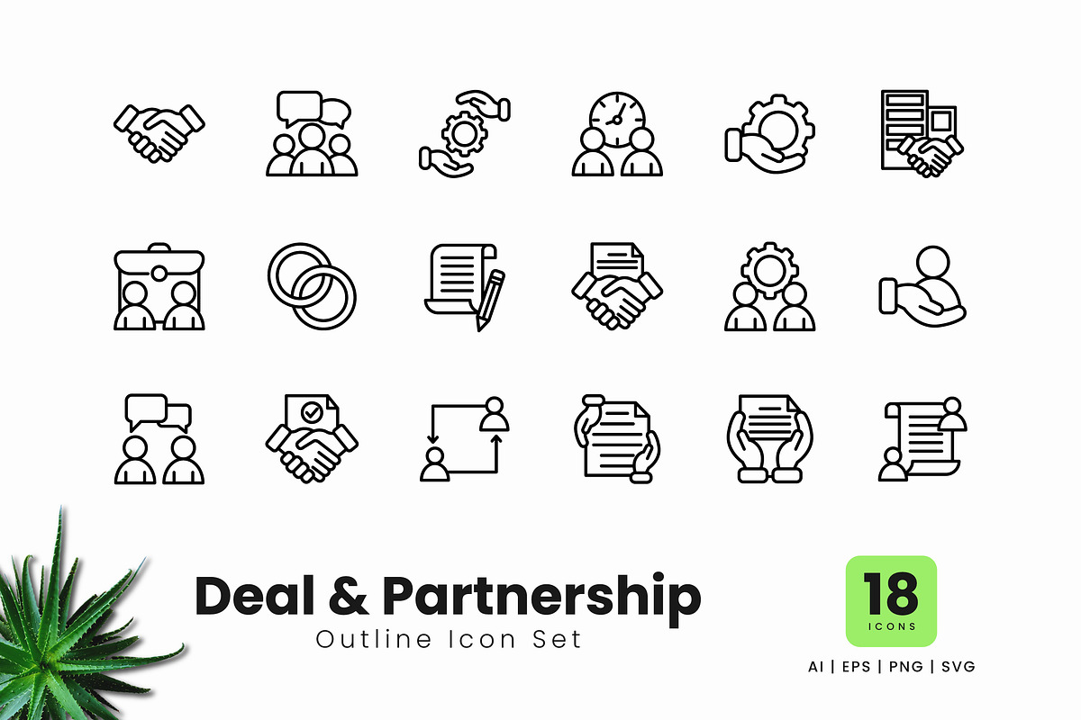 Deal and Partnership Outline Icons, an Outline Icon by Zeer Graphic (Photo 1 of 2)