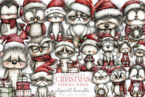 Whimsical Grumpy Christmas Animals, an Illustration by SinaCreation