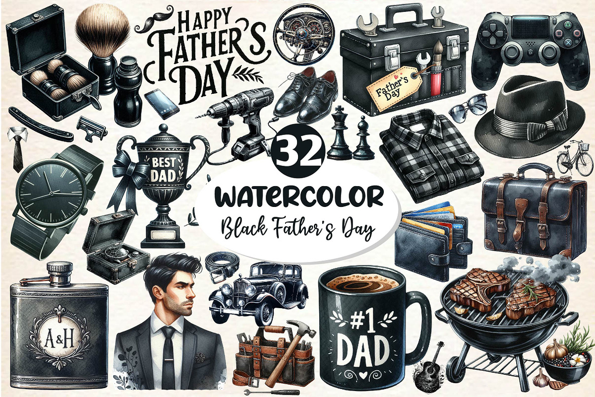Classic Black Father's Day Clipart, an Illustration by Dream Creation (Photo 1 of 4)