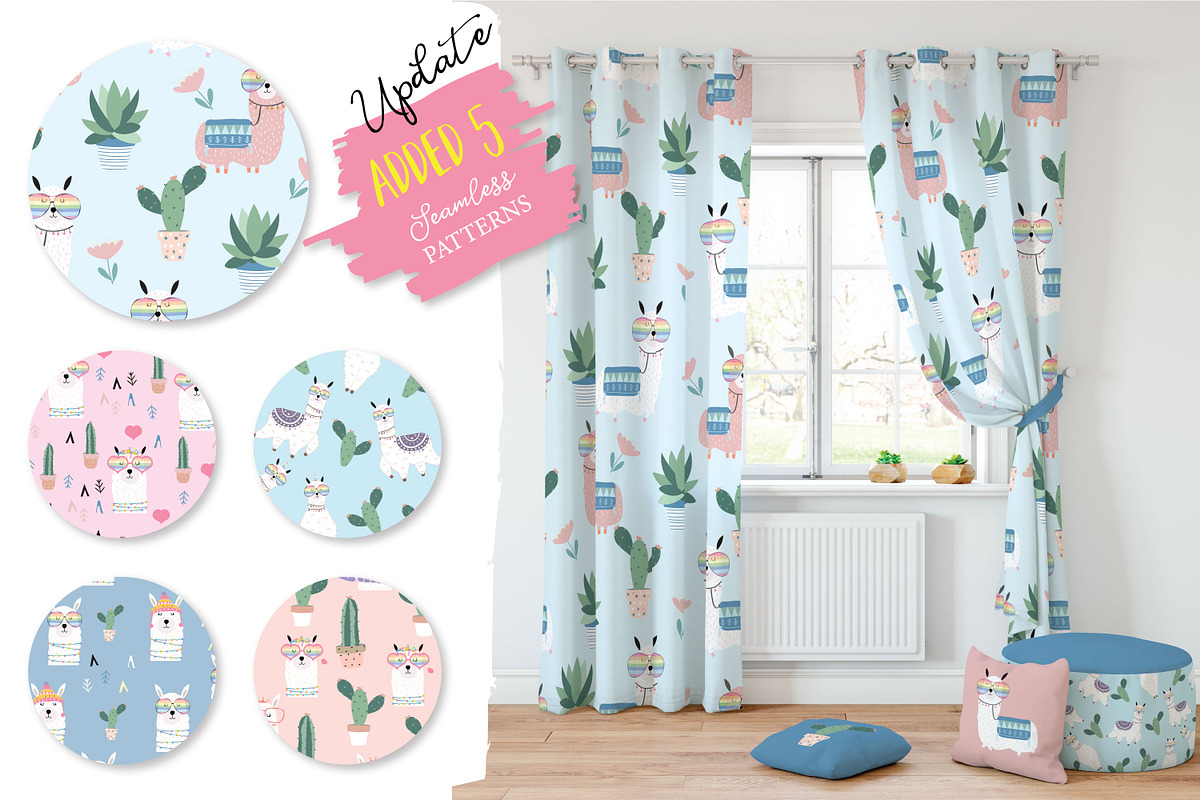Cute llama set print and pattern, an Animal Illustration by Piixypeach (Photo 5 of 6)
