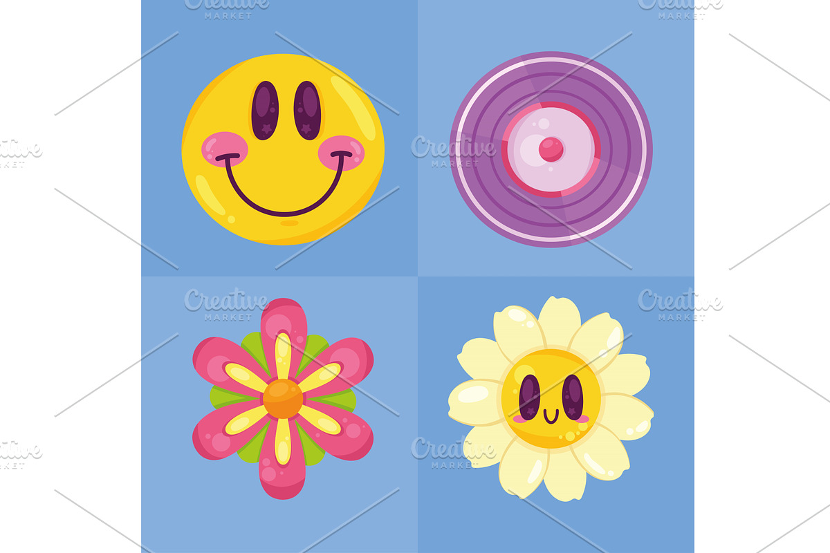 four hippie culture icons, an Object Illustration by studiogstock