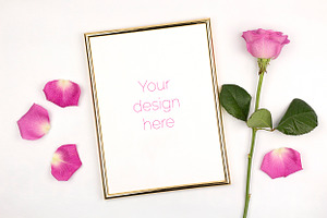Mockup - Gold Frame with Rose, a Print Template by Kreanille Design