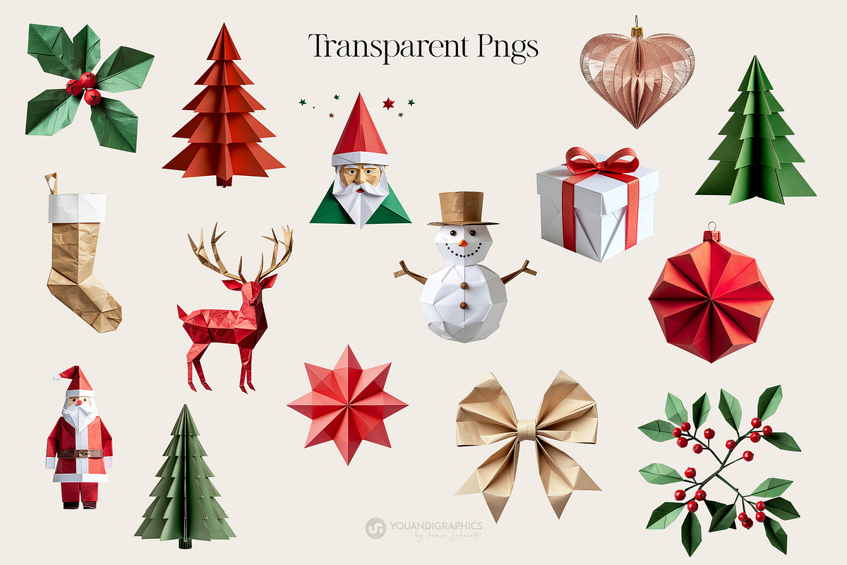 Christmas Origami Paper Elements, a Graphic by Youandigraphics (Photo 10 of 10)
