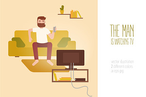 Man watching sport game on TV, a Person Illustration by Good Studio