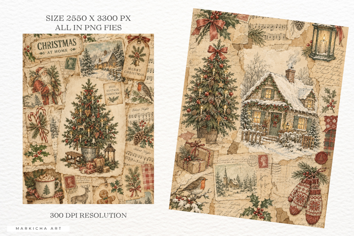 Winter Christmas Junk Journal Pages, a Background Graphic by Markicha Art (Photo 3 of 5)