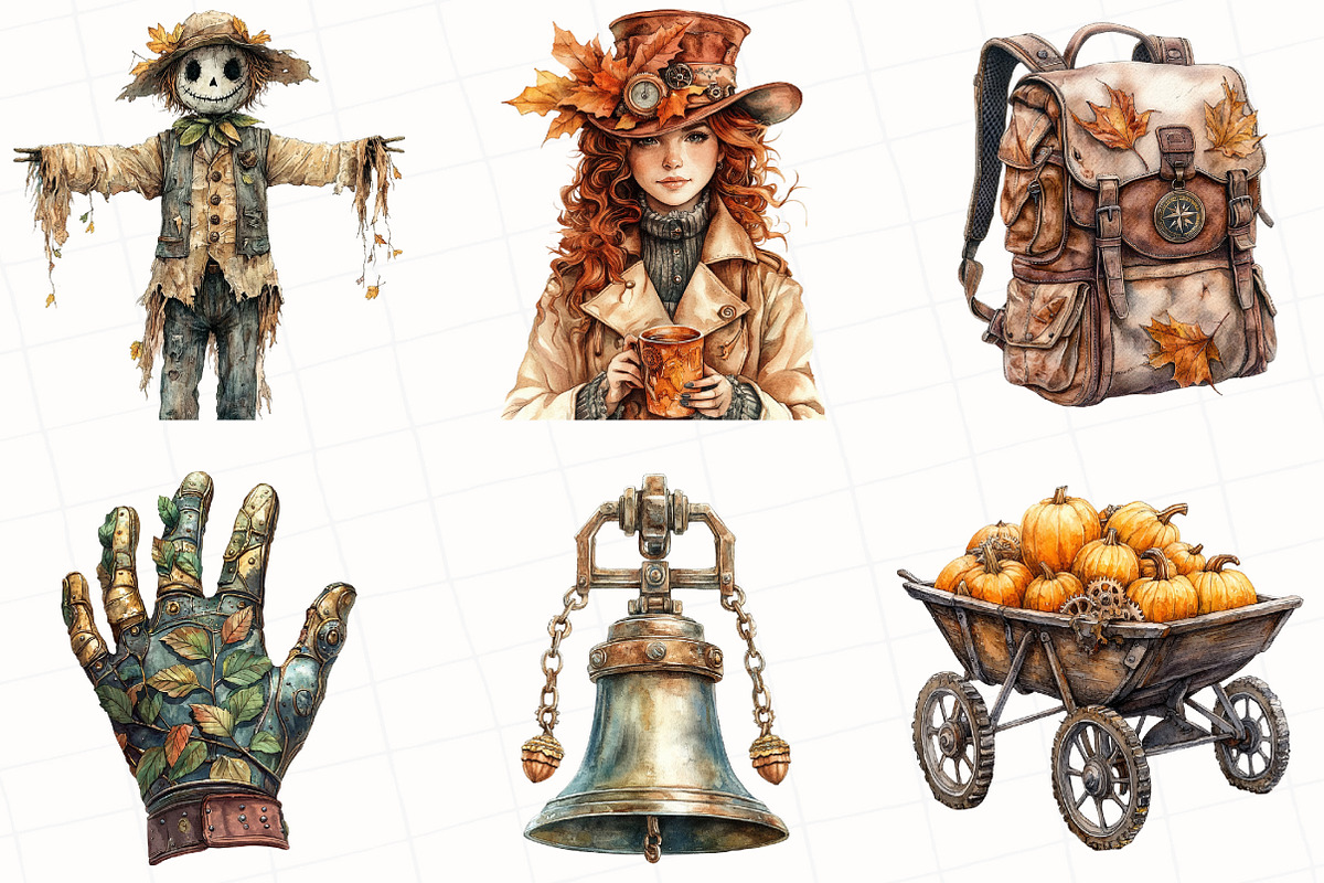 Steampunk Autumn Clipart, an Illustration by OK Design (Photo 5 of 5)