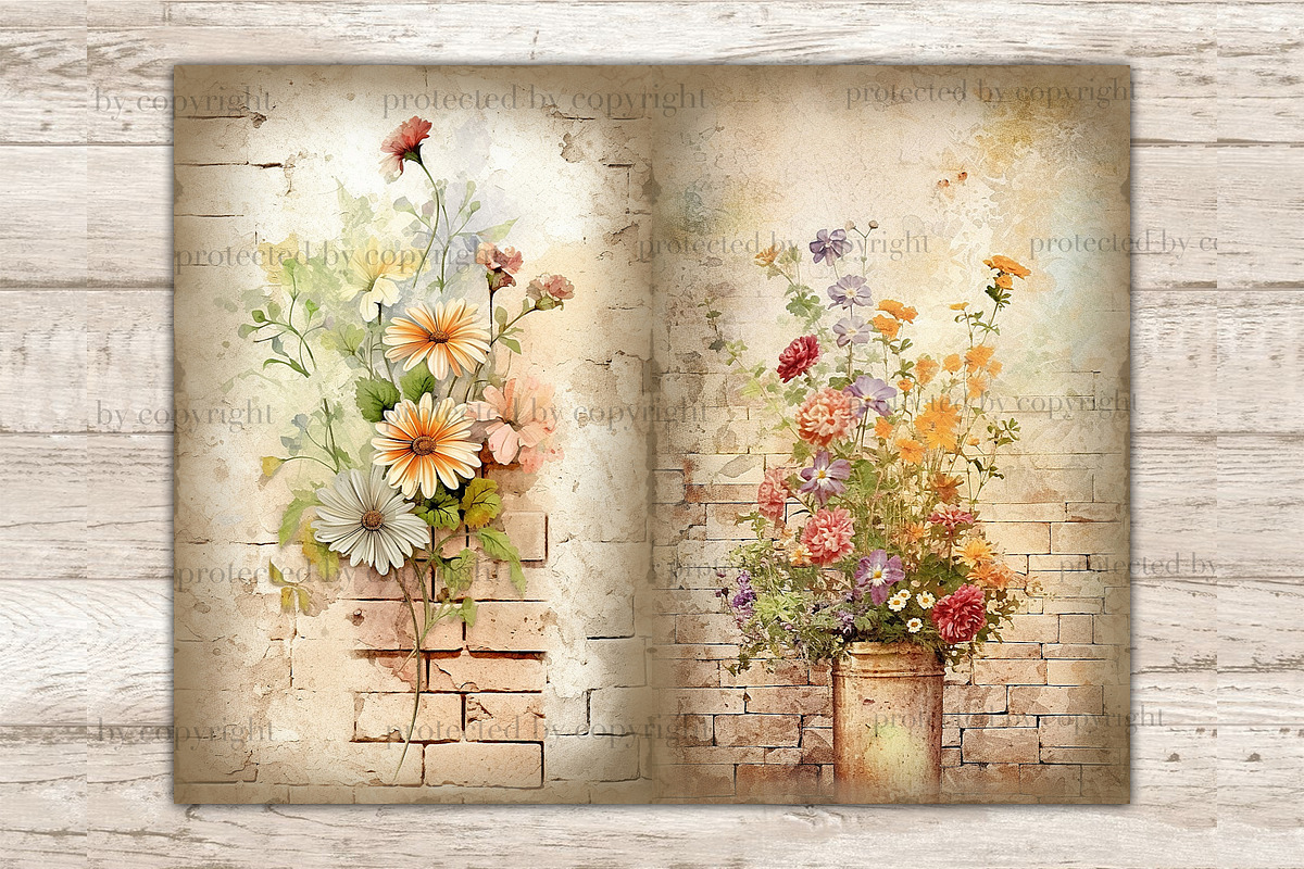 Flower Junk Journal Pages, a Decorative Illustration by GlamArtZhanna (Photo 4 of 9)