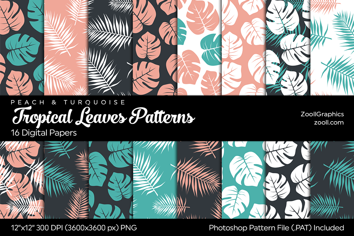 Tropical Leaves Digital Papers P&T, a Pattern Graphic by ZoollGraphics