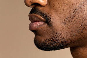 Cheek and lips adult black man showing skin texture with natural, a Health & Medical Photo by DanFLCreativo