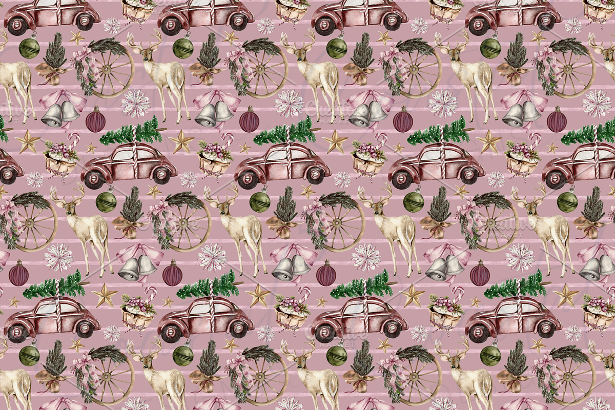 Vintage Pink Christmas Seamless, a Pattern Graphic by Coastal 5 Designs (Photo 2 of 3)