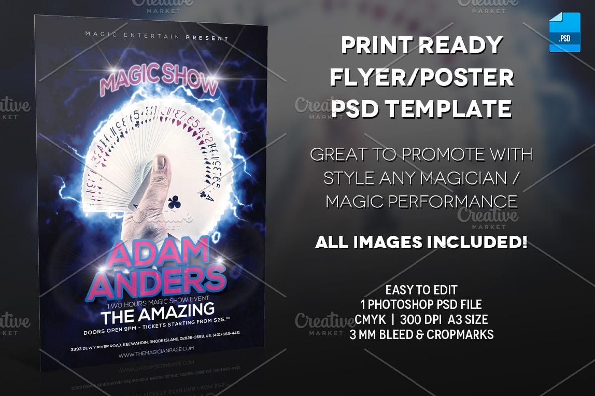 Magician Poster Print Template, a Flyer Template by Illusiongraphic