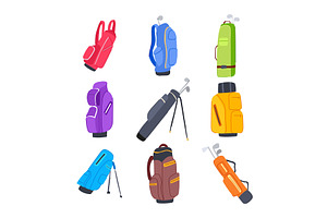 golf bag set cartoon vector, an Object Illustration by pikepicture