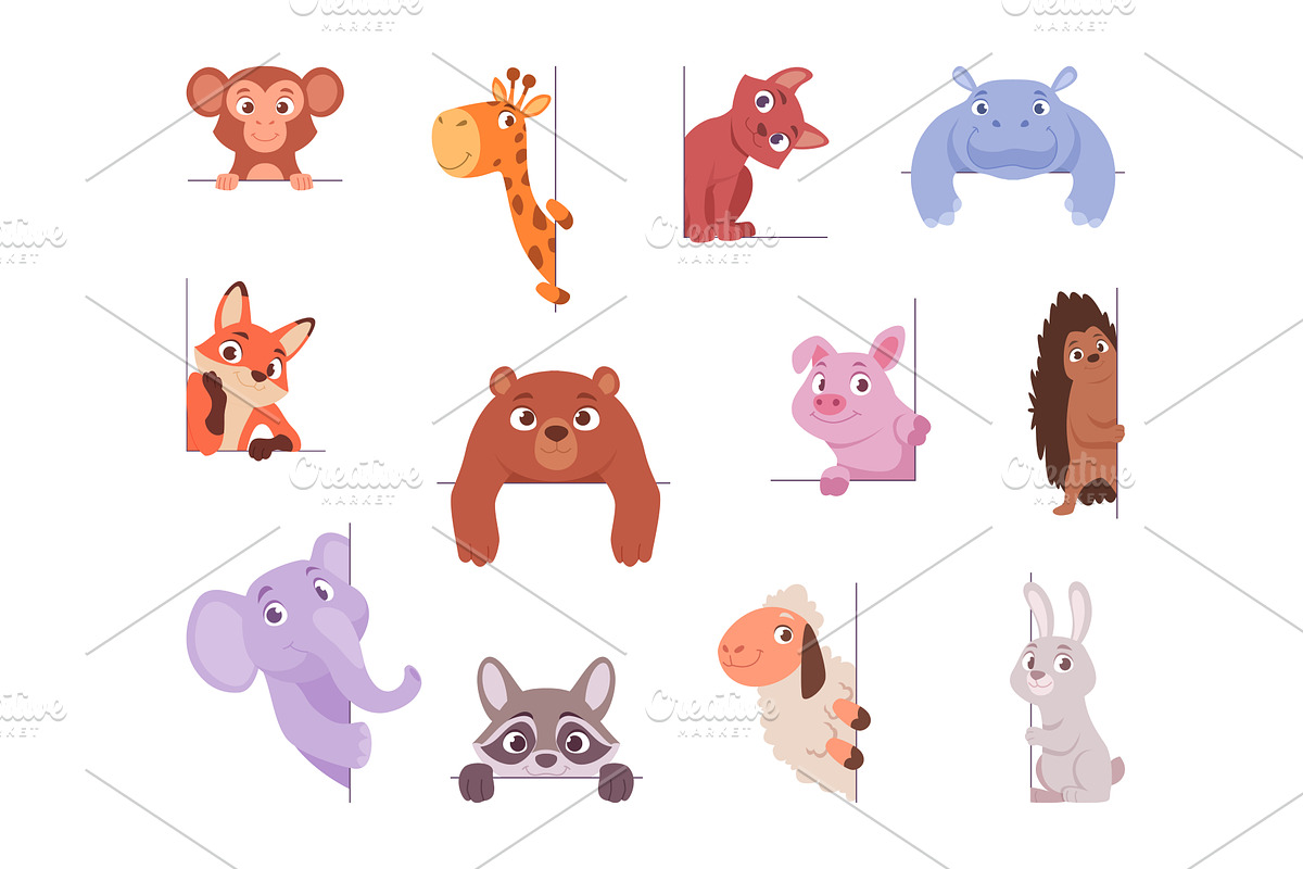 Peeking animals. Cartoon funny, an Animal Illustration by Onyx