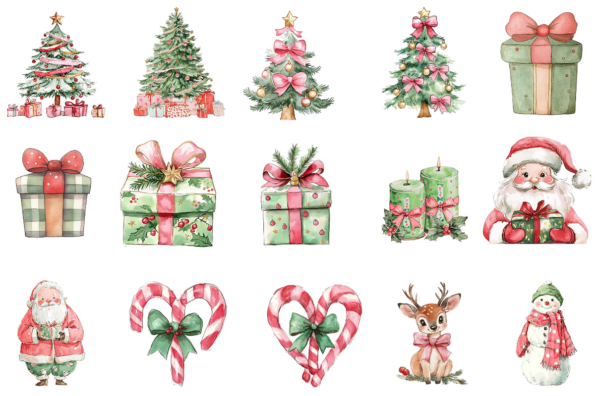 Watercolor pinjk Christmas clipart, an Illustration by Designworld (Photo 4 of 5)