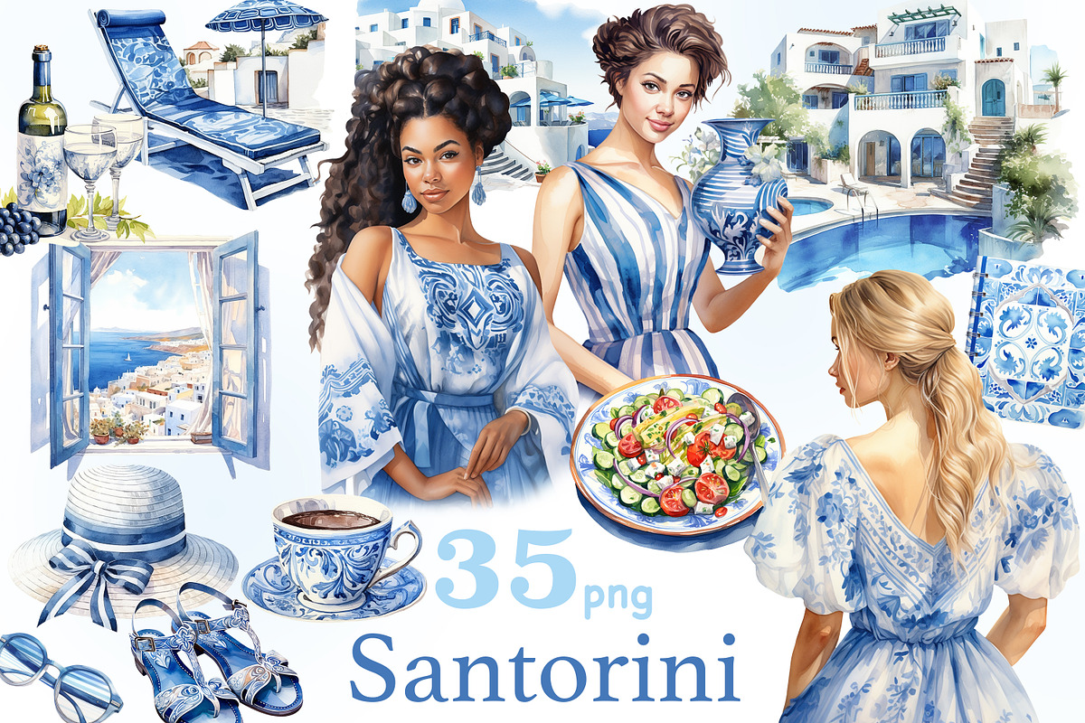 Santorini Clipart | Summer Vacation, a Person Illustration by GlamArtZhanna (Photo 1 of 6)
